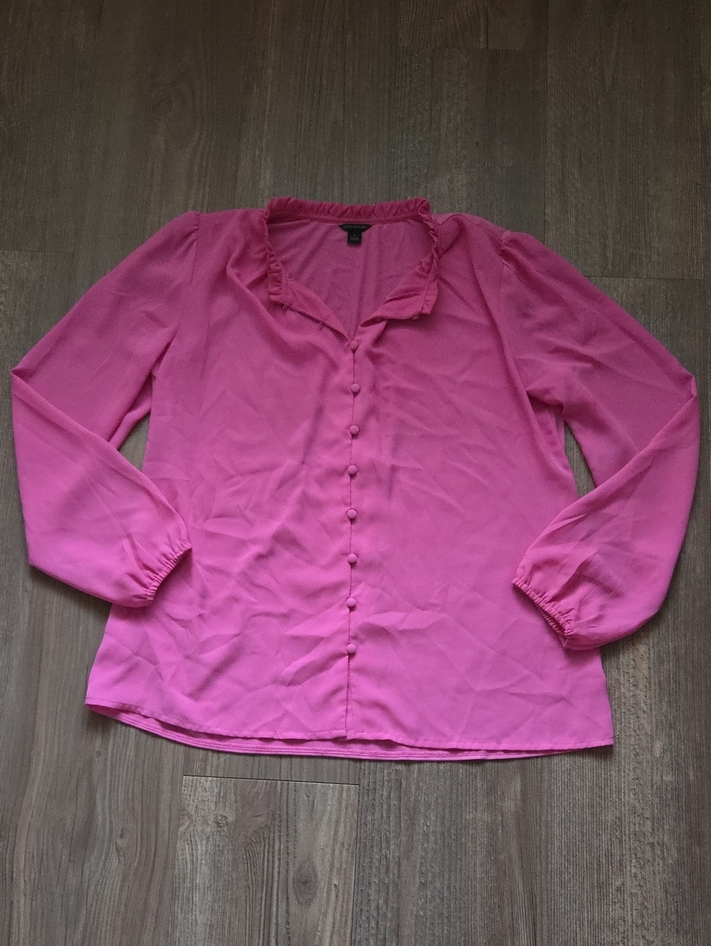 Ann Taylor Hot Pink Ruffle Collar Button-Front Blouse